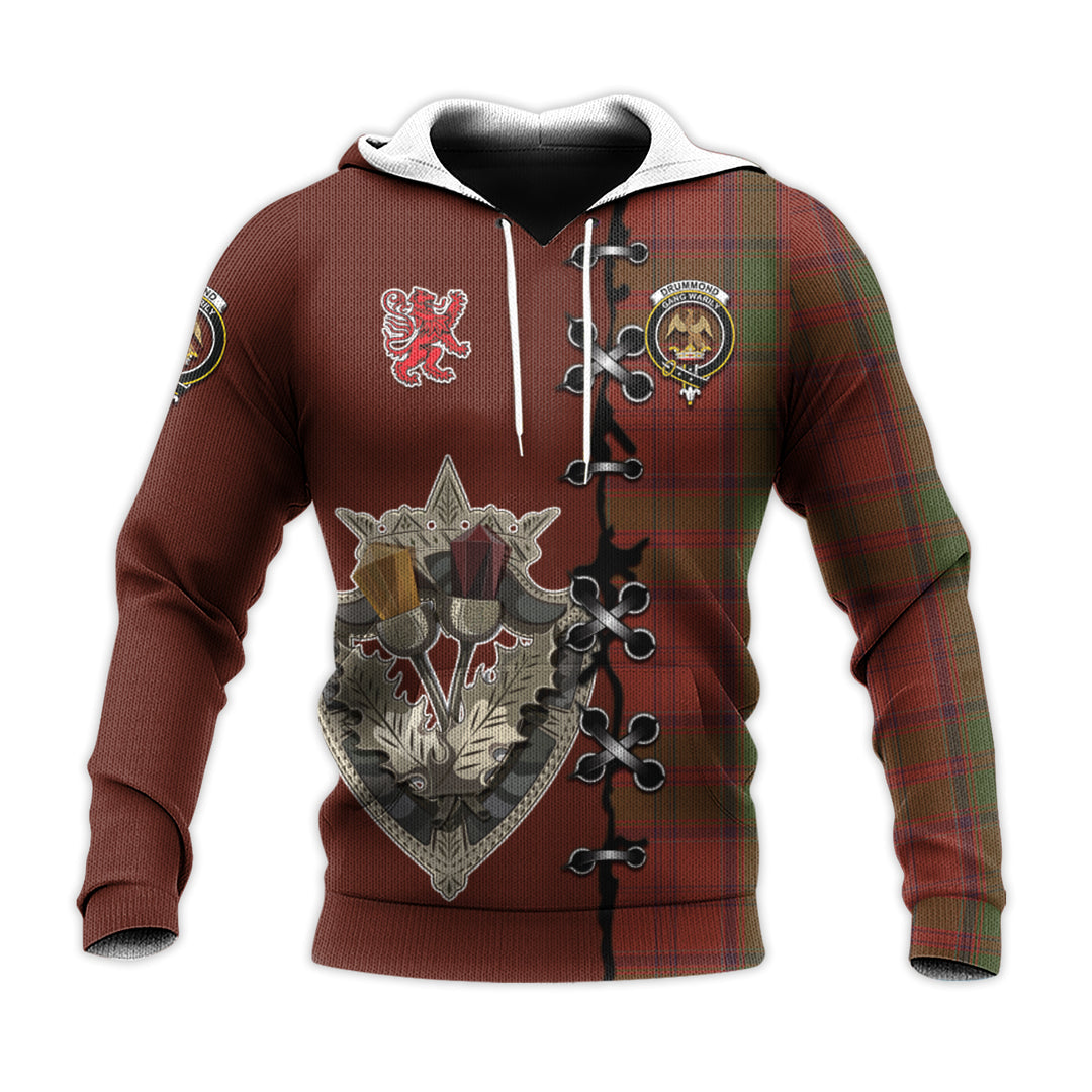 Printivon Drummond Clan Tartan Hoodie Lion Rampant And Celtic Thistle Style