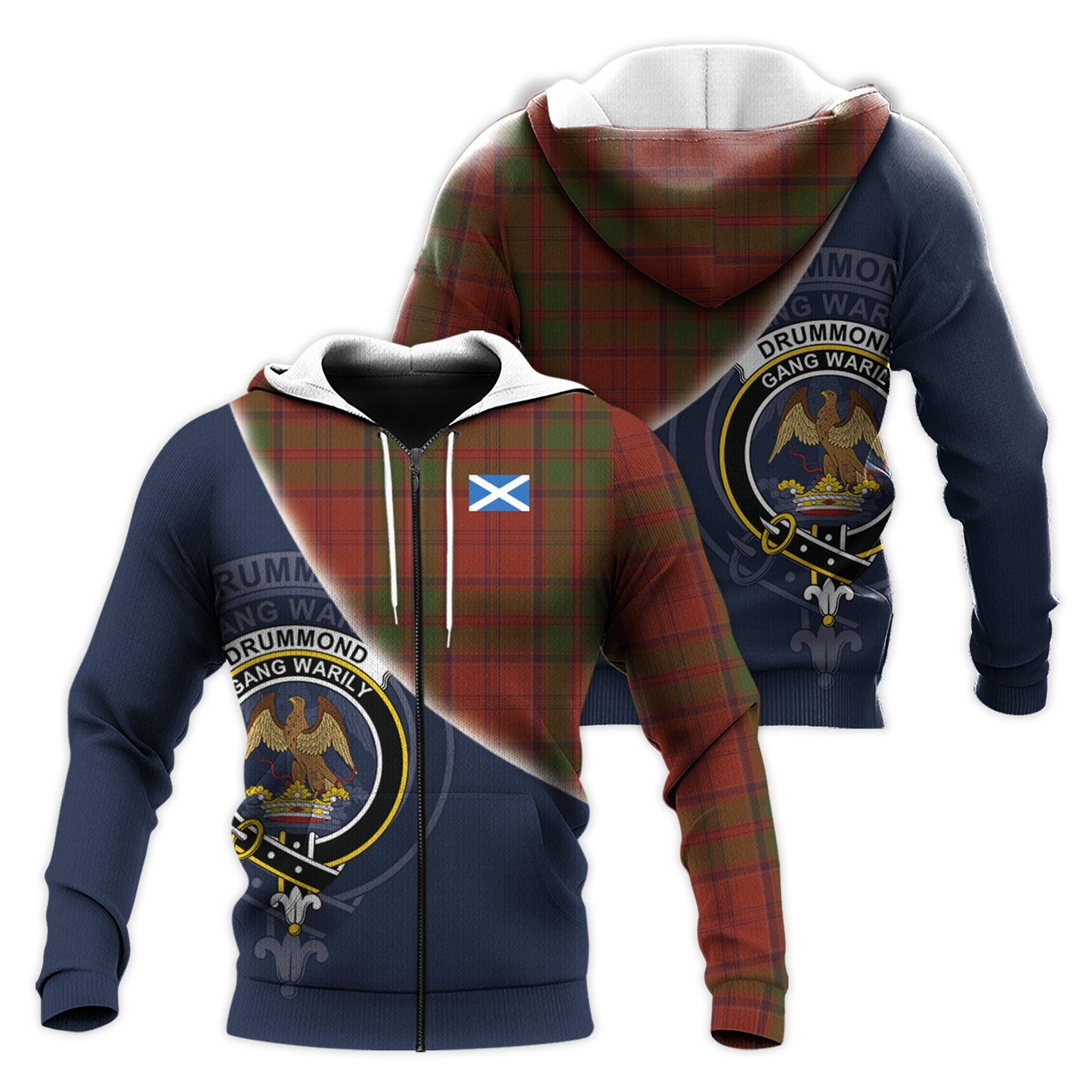 Printivon Drummond Clan Tartan Scottish Crest Hoodie