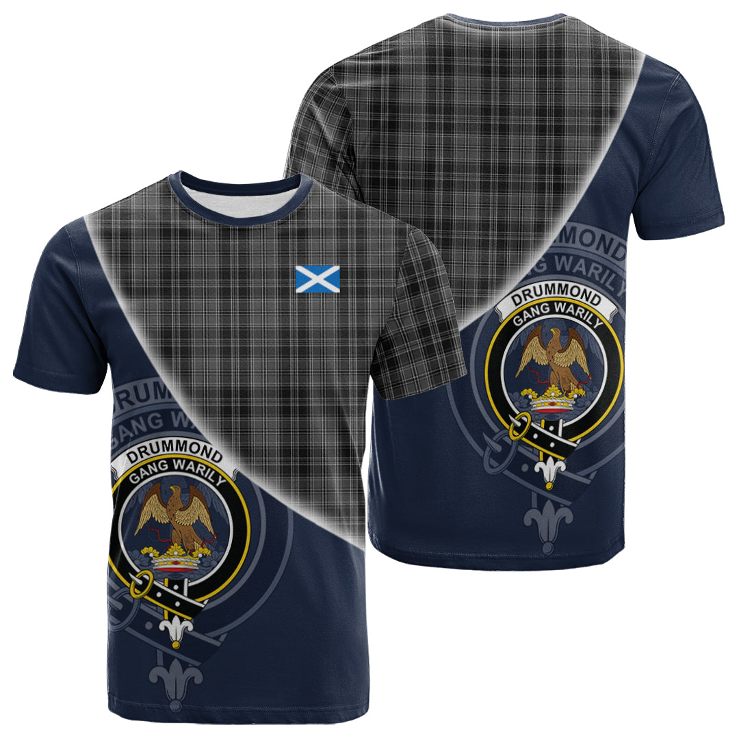 Printivon Drummond Grey Tartan Scottish Crest T Shirt