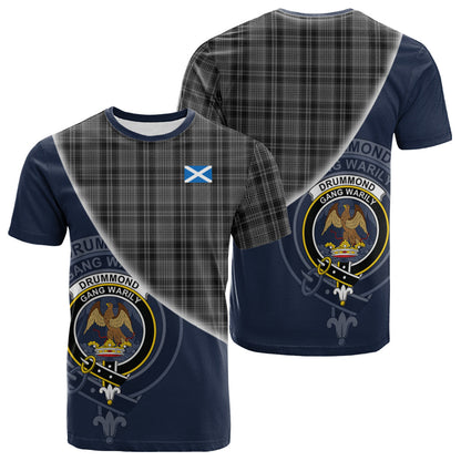 Printivon Drummond Grey Tartan Scottish Crest T Shirt