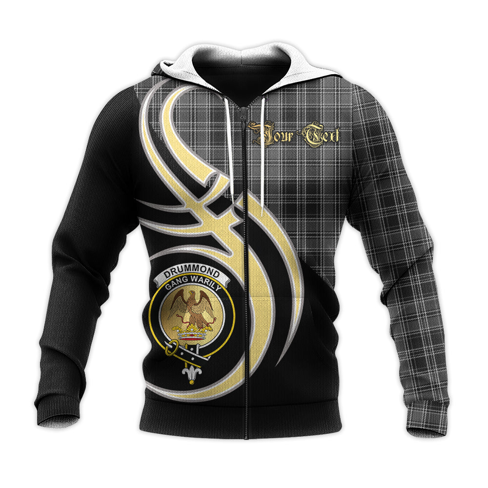 Printivon Drummond Grey Clan Believe In Me Crest Tartan Knitted Hoodie Custom Your Text