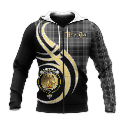 Printivon Drummond Grey Clan Believe In Me Crest Tartan Knitted Hoodie Custom Your Text