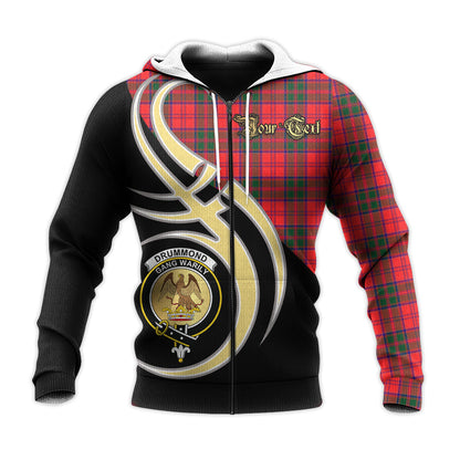 Printivon Drummond Modern Clan Believe In Me Crest Tartan Knitted Hoodie Custom Your Text