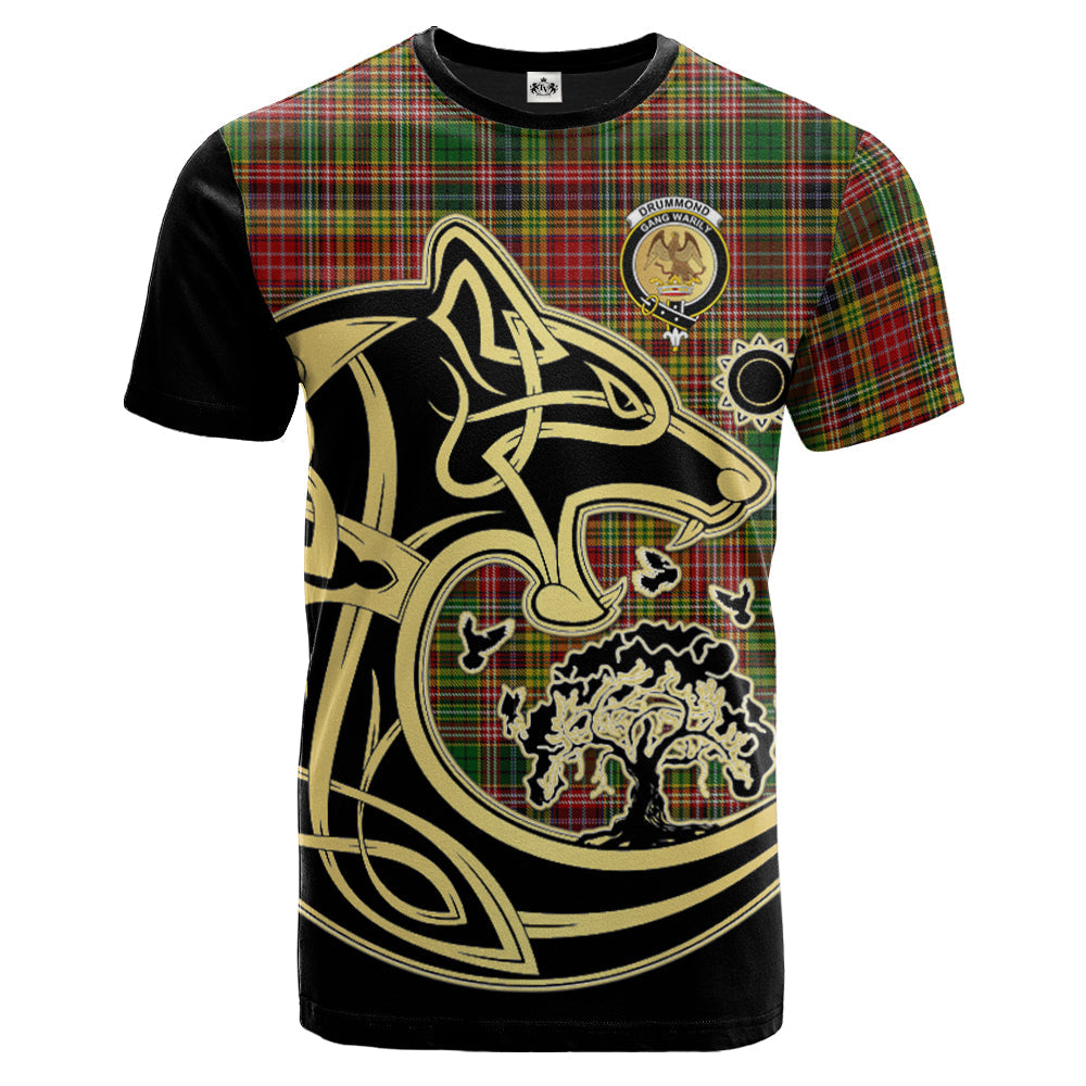 Printivon Drummond of Strathallan Crest Celtic Wolf Tartan T Shirt Custom Your Text