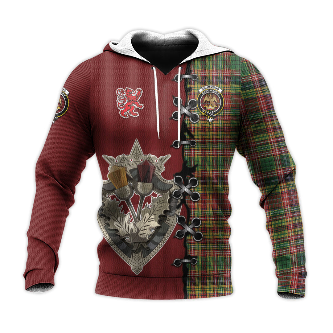 Printivon Drummond Of Strathallan Tartan Hoodie Lion Rampant And Celtic Thistle Style