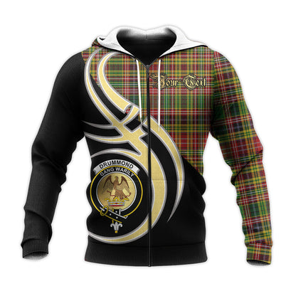 Printivon Drummond Of Strathallan Clan Believe In Me Crest Tartan Knitted Hoodie Custom Your Text