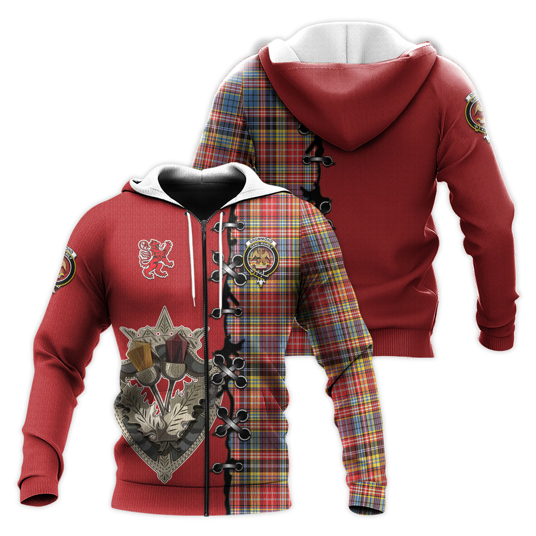 Printivon Drummond Of Strathallan Modern Tartan Hoodie Lion Rampant And Celtic Thistle Style