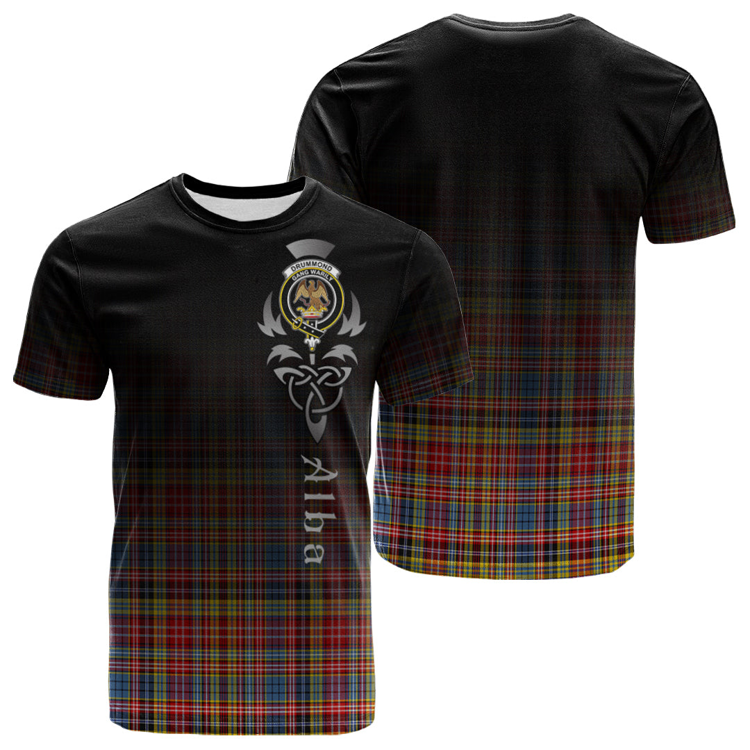 Printivon Drummond of Strathallan Modern Tartan Crest Alba Celtic T Shirt