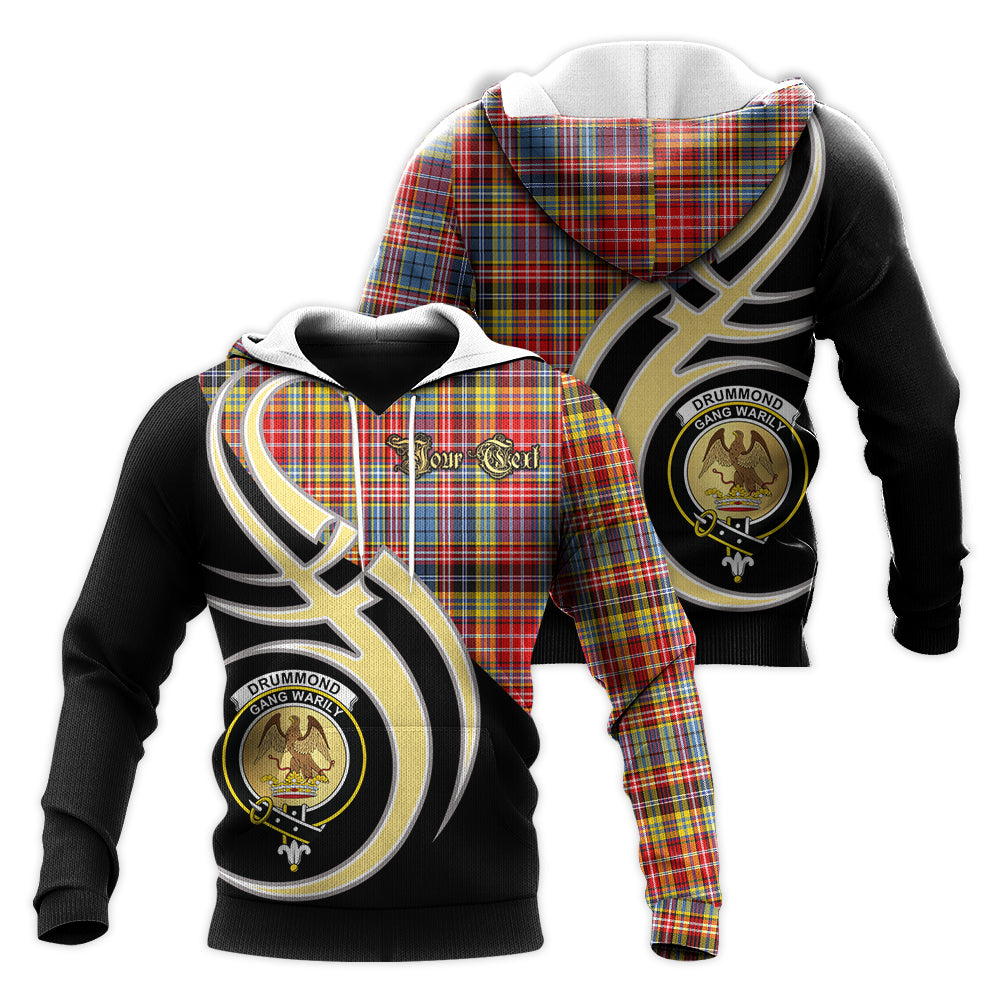 Printivon Drummond Of Strathallan Modern Clan Believe In Me Crest Tartan Knitted Hoodie Custom Your Text