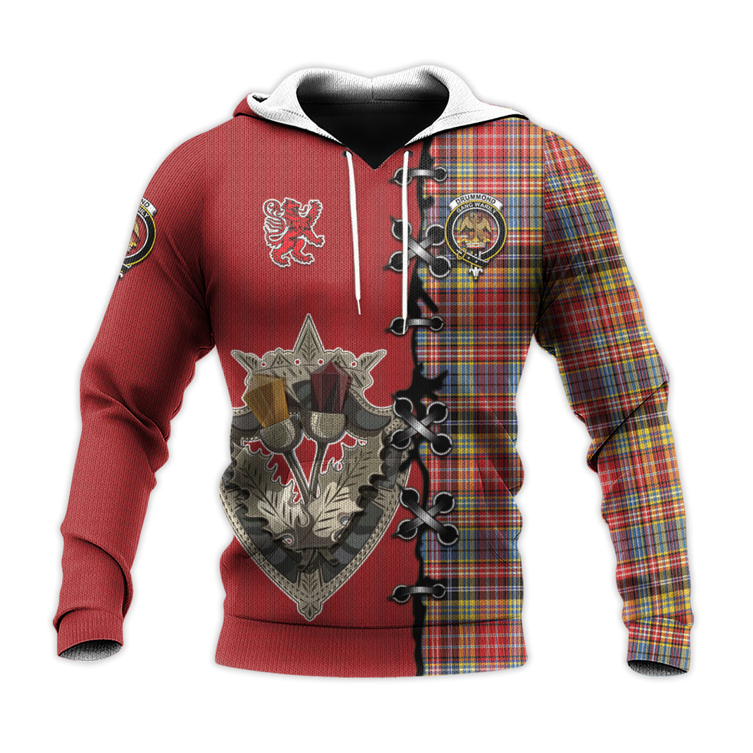 Printivon Drummond Of Strathallan Modern Tartan Hoodie Lion Rampant And Celtic Thistle Style