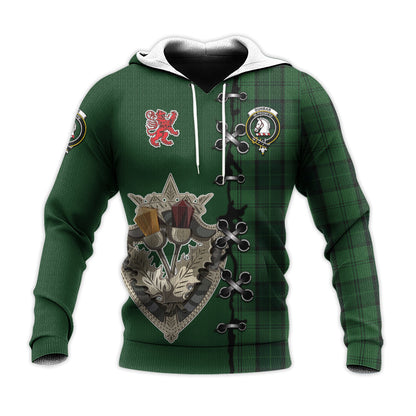 Printivon Dunbar Hunting Tartan Hoodie Lion Rampant And Celtic Thistle Style
