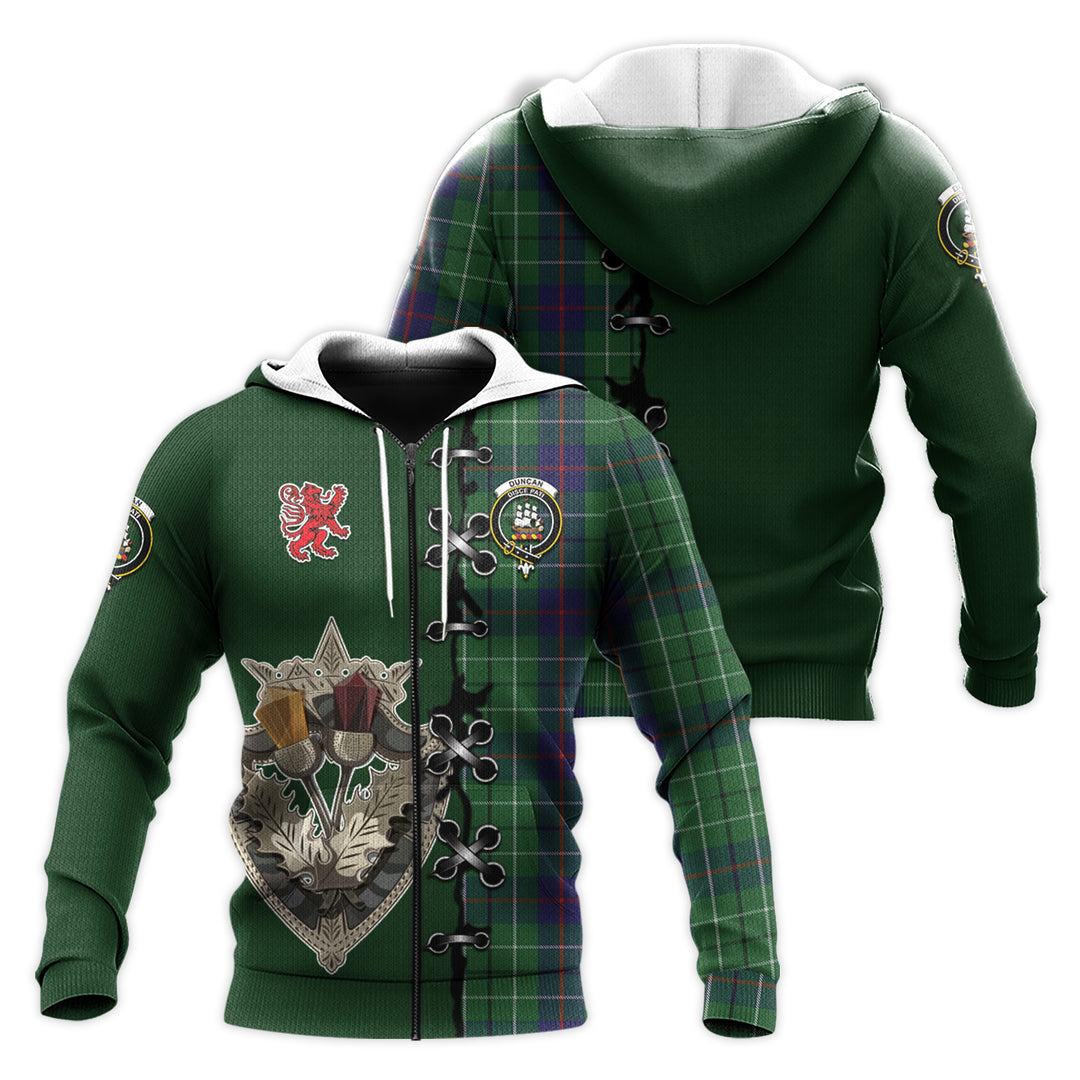 Printivon Duncan Tartan Hoodie Lion Rampant And Celtic Thistle Style