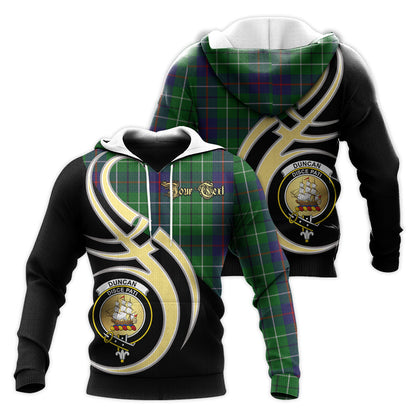 Printivon Duncan Clan Believe In Me Crest Tartan Knitted Hoodie Custom Your Text