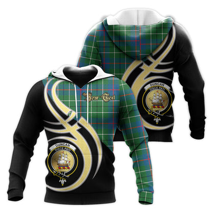 Printivon Duncan Ancient Clan Believe In Me Crest Tartan Knitted Hoodie Custom Your Text