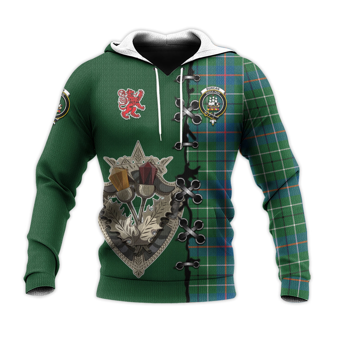 Printivon Duncan Ancient Tartan Hoodie Lion Rampant And Celtic Thistle Style