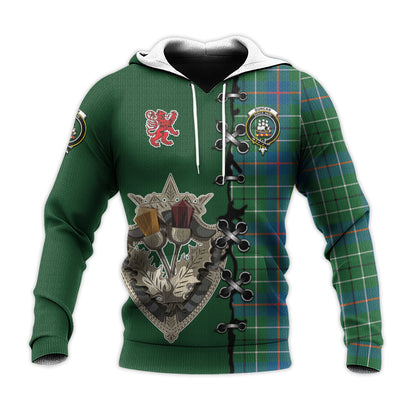 Printivon Duncan Ancient Tartan Hoodie Lion Rampant And Celtic Thistle Style