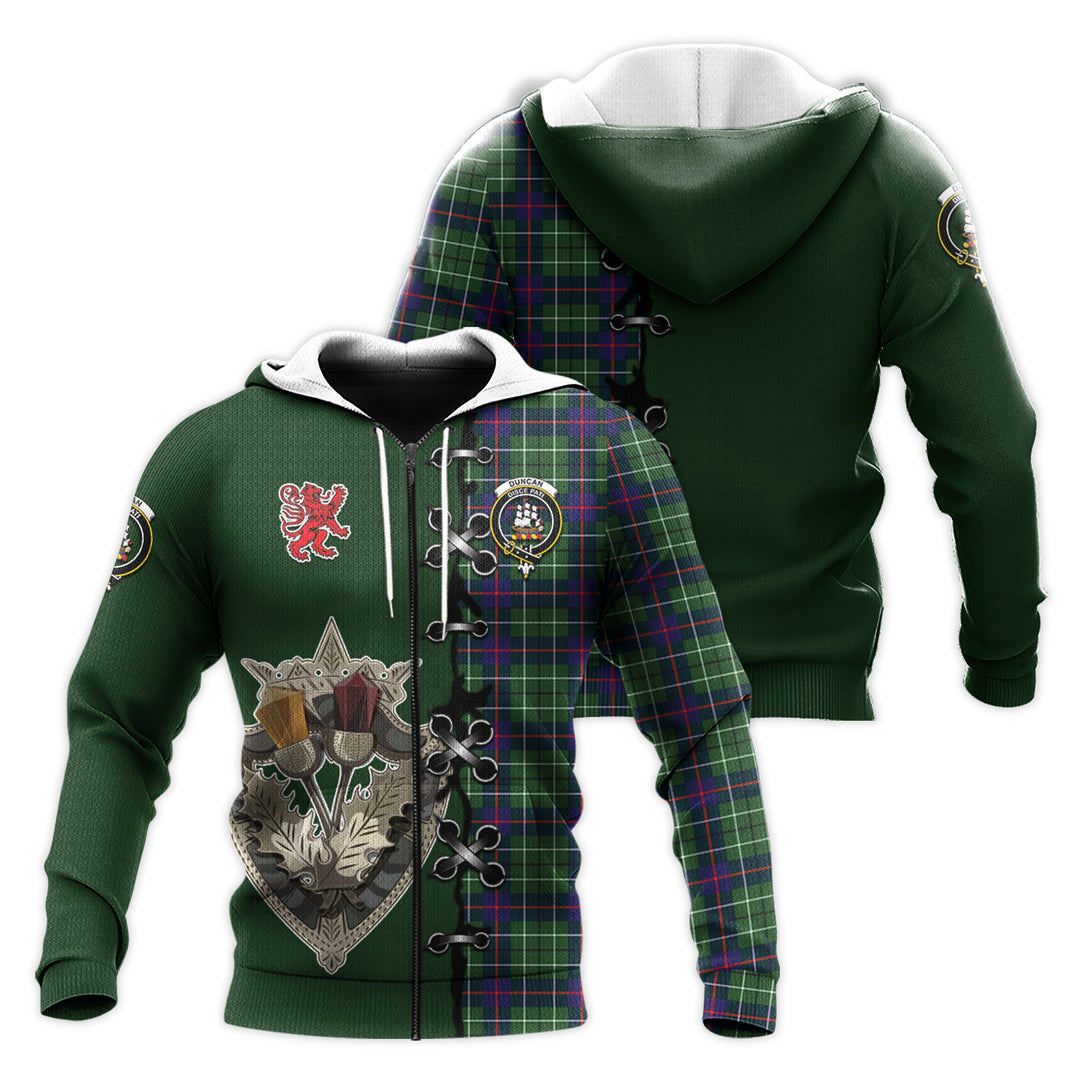 Printivon Duncan Modern Tartan Hoodie Lion Rampant And Celtic Thistle Style