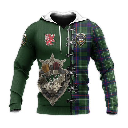 Printivon Duncan Modern Tartan Hoodie Lion Rampant And Celtic Thistle Style