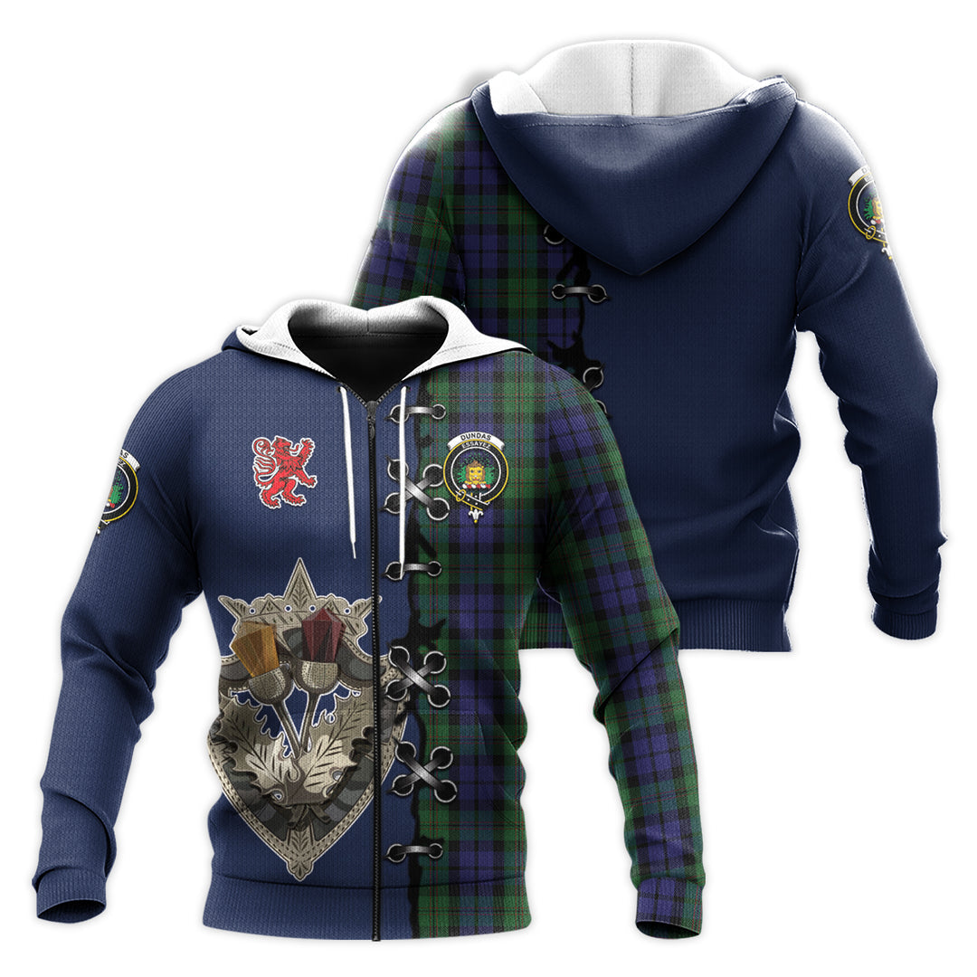 Printivon Dundas Tartan Hoodie Lion Rampant And Celtic Thistle Style