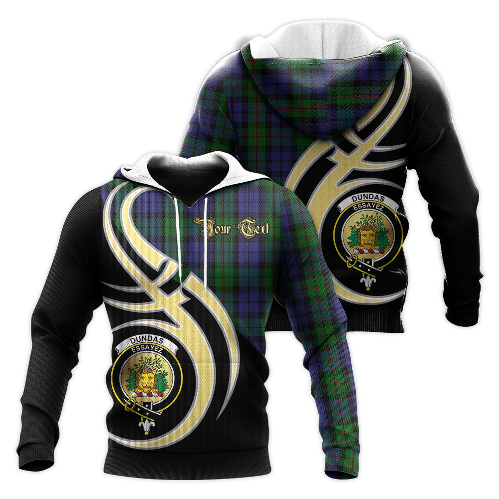 Printivon Dundas Clan Believe In Me Crest Tartan Knitted Hoodie Custom Your Text