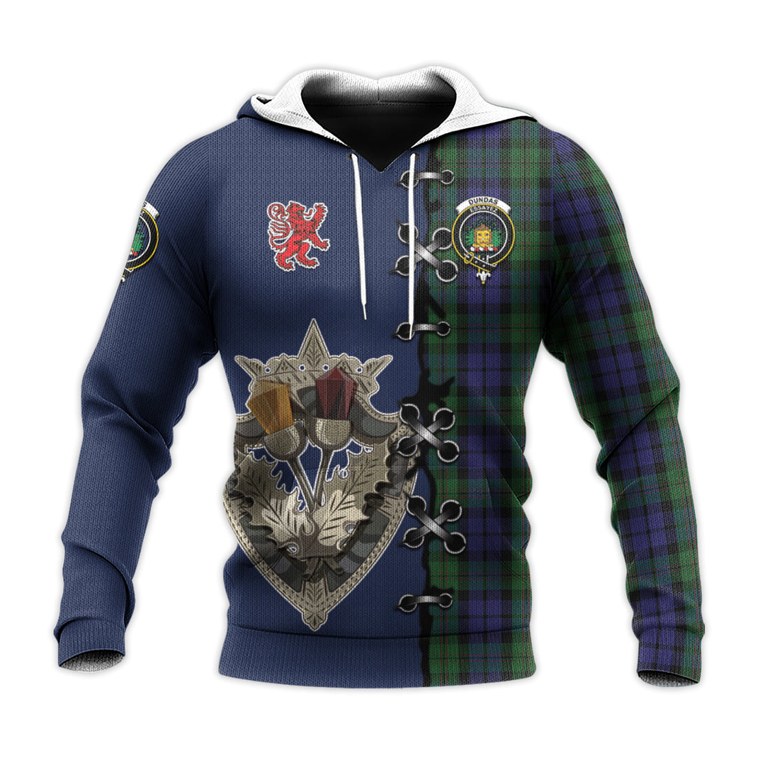 Printivon Dundas Tartan Hoodie Lion Rampant And Celtic Thistle Style