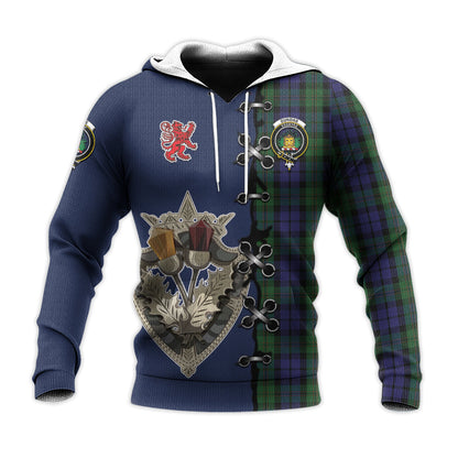 Printivon Dundas Tartan Hoodie Lion Rampant And Celtic Thistle Style