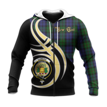 Printivon Dundas Clan Believe In Me Crest Tartan Knitted Hoodie Custom Your Text