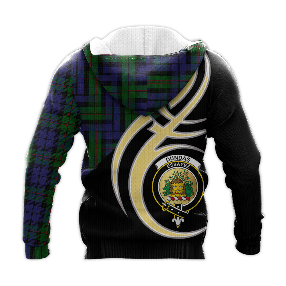 Printivon Dundas Clan Believe In Me Crest Tartan Knitted Hoodie Custom Your Text