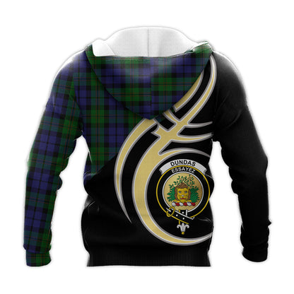 Printivon Dundas Clan Believe In Me Crest Tartan Knitted Hoodie Custom Your Text