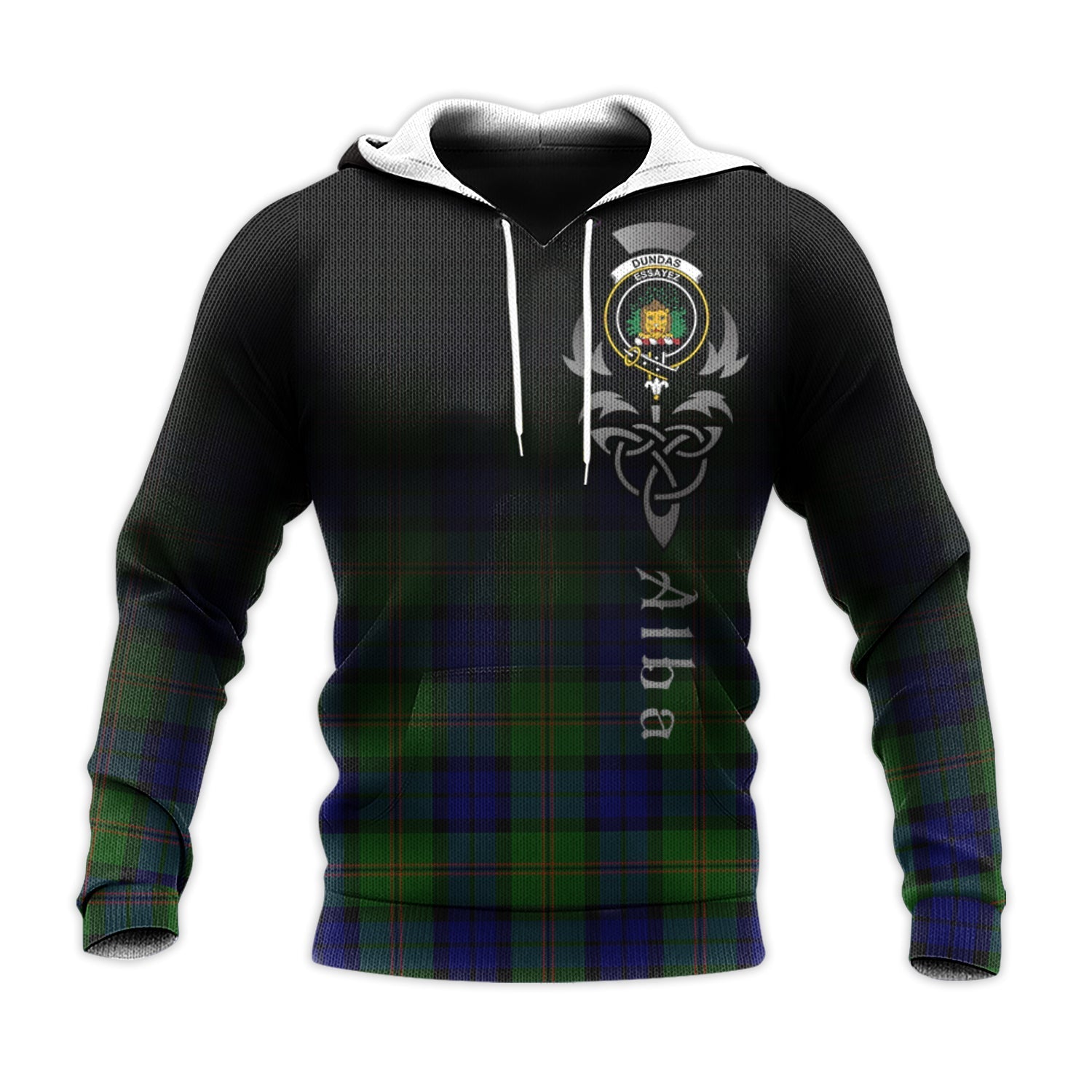 Printivon Dundas Modern Tartan Crest Alba Celtic Hoodie