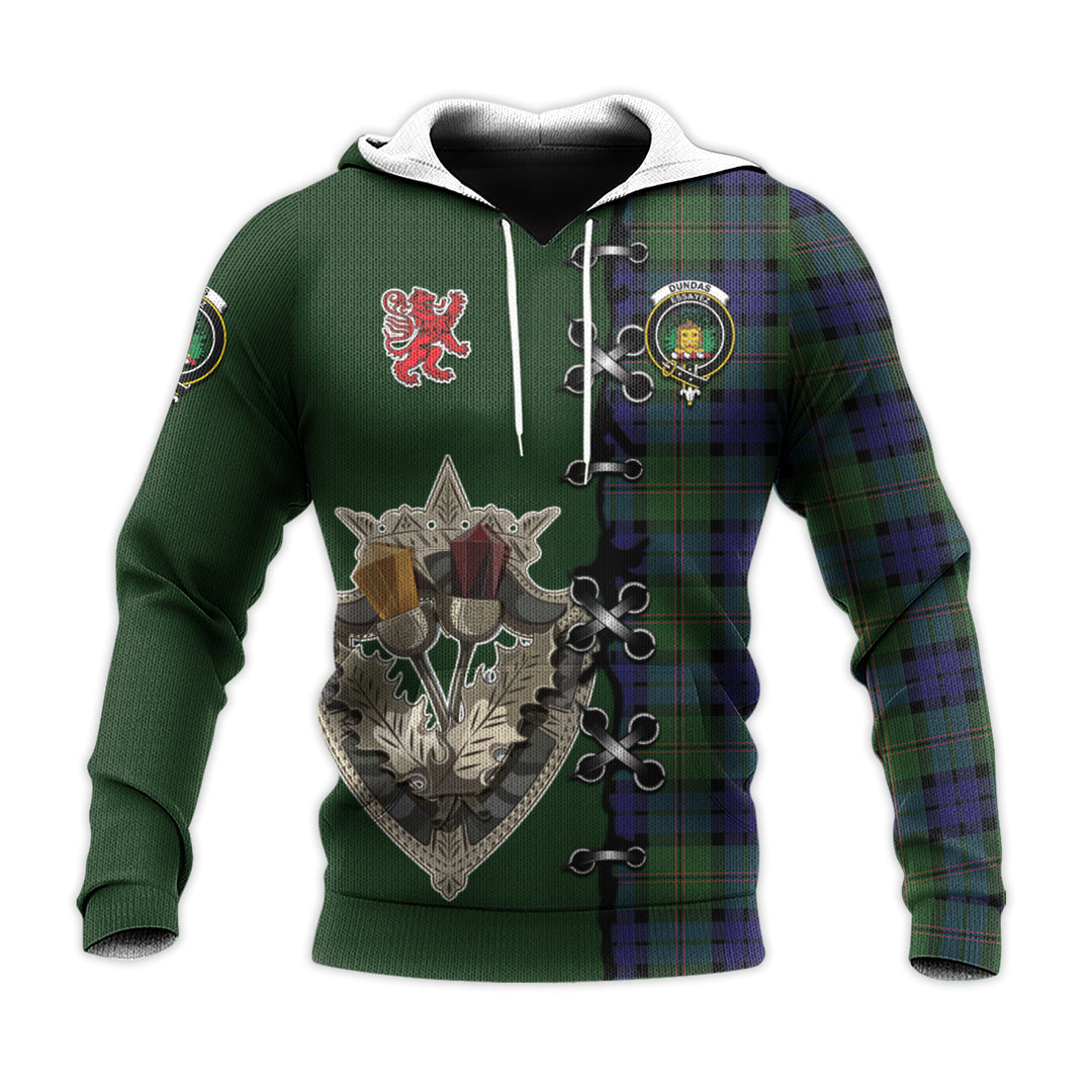 Printivon Dundas Modern Tartan Hoodie Lion Rampant And Celtic Thistle Style