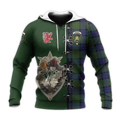 Printivon Dundas Modern Tartan Hoodie Lion Rampant And Celtic Thistle Style