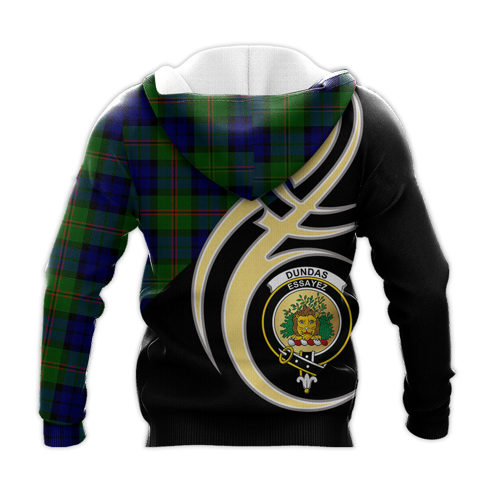 Printivon Dundas Modern Clan Believe In Me Crest Tartan Knitted Hoodie Custom Your Text