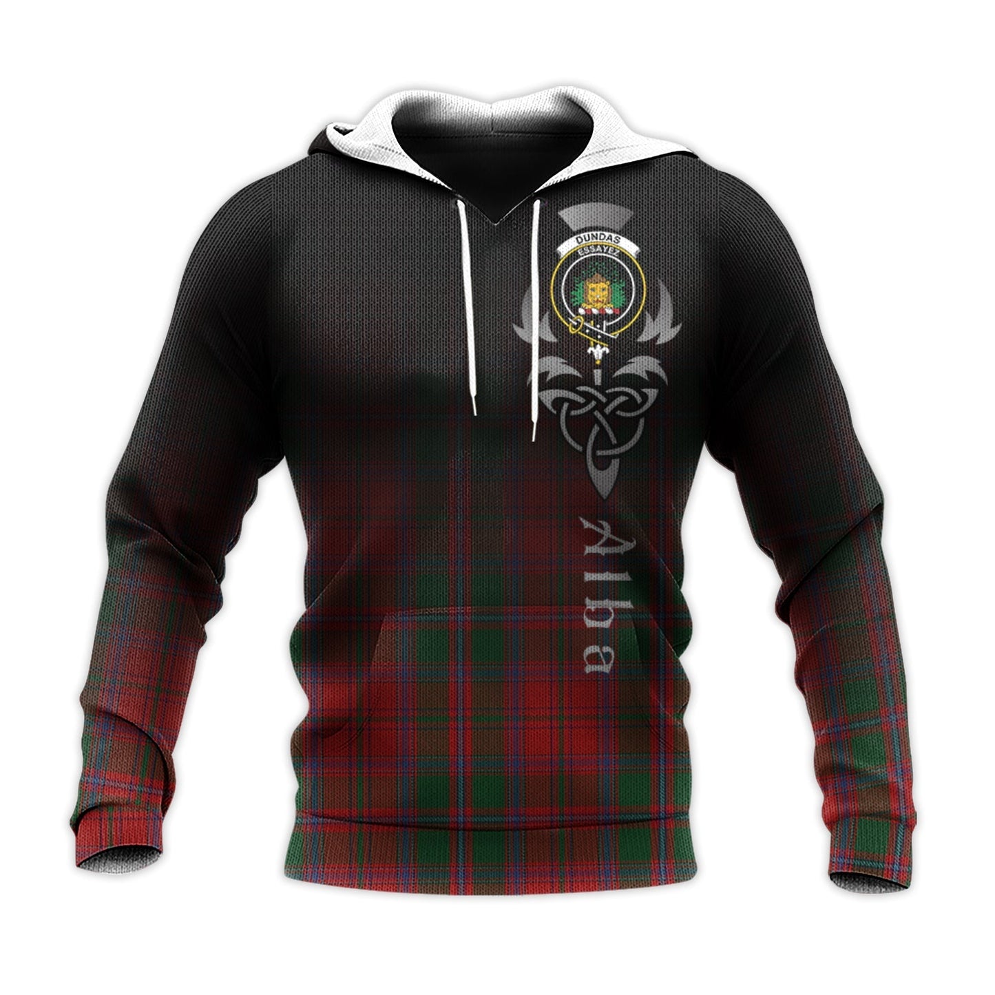 Printivon Dundas Red Tartan Crest Alba Celtic Hoodie