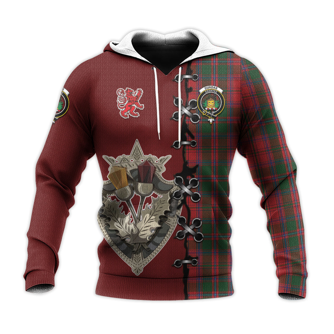 Printivon Dundas Red Tartan Hoodie Lion Rampant And Celtic Thistle Style