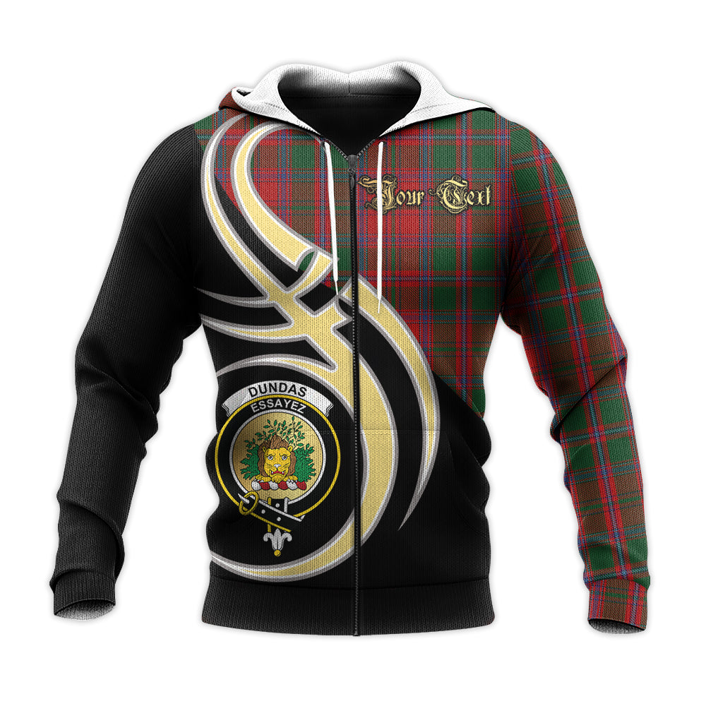 Printivon Dundas Red Clan Believe In Me Crest Tartan Knitted Hoodie Custom Your Text