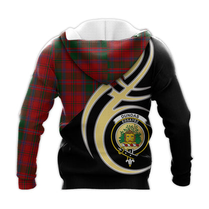Printivon Dundas Red Clan Believe In Me Crest Tartan Knitted Hoodie Custom Your Text