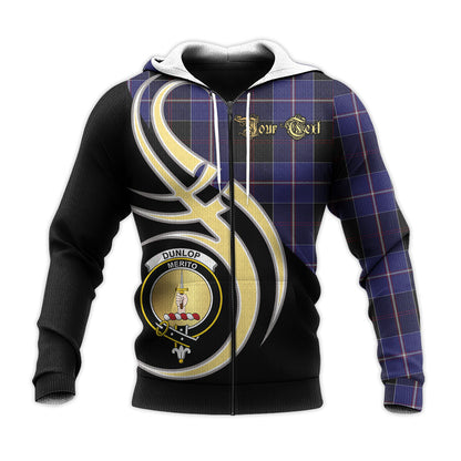 Printivon Dunlop Clan Believe In Me Crest Tartan Knitted Hoodie Custom Your Text