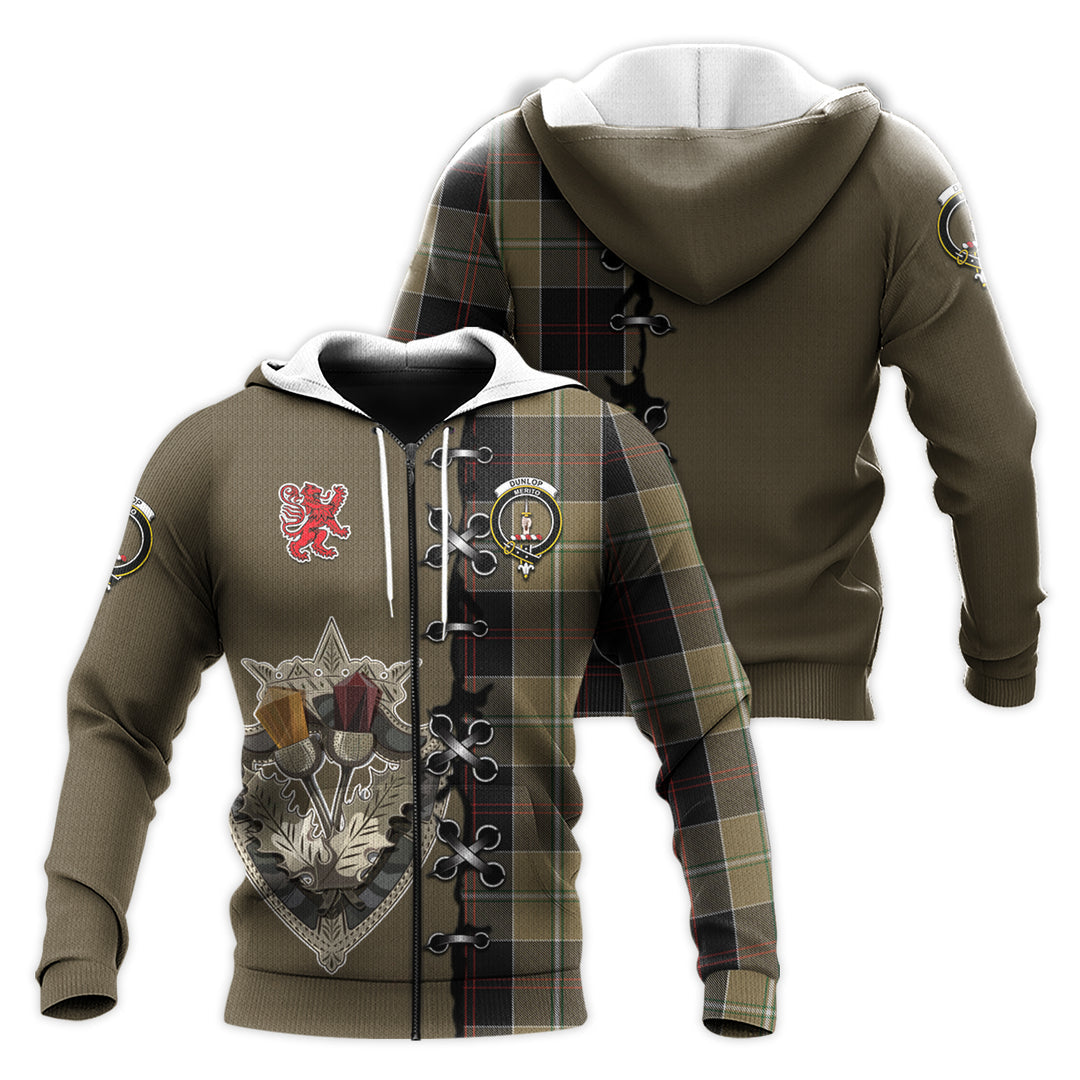Printivon Dunlop Hunting Tartan Hoodie Lion Rampant And Celtic Thistle Style