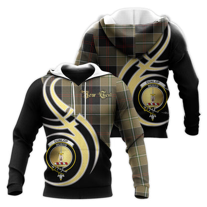Printivon Dunlop Hunting Clan Believe In Me Crest Tartan Knitted Hoodie Custom Your Text