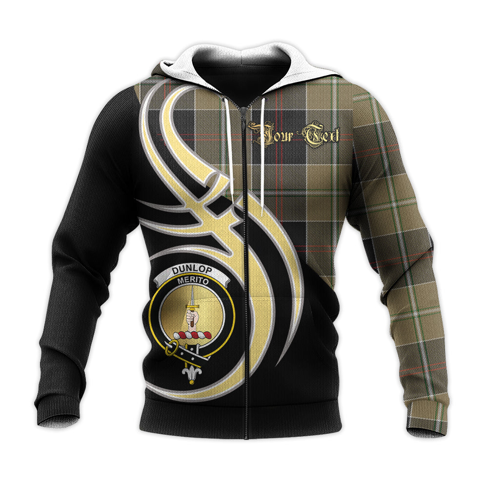 Printivon Dunlop Hunting Clan Believe In Me Crest Tartan Knitted Hoodie Custom Your Text