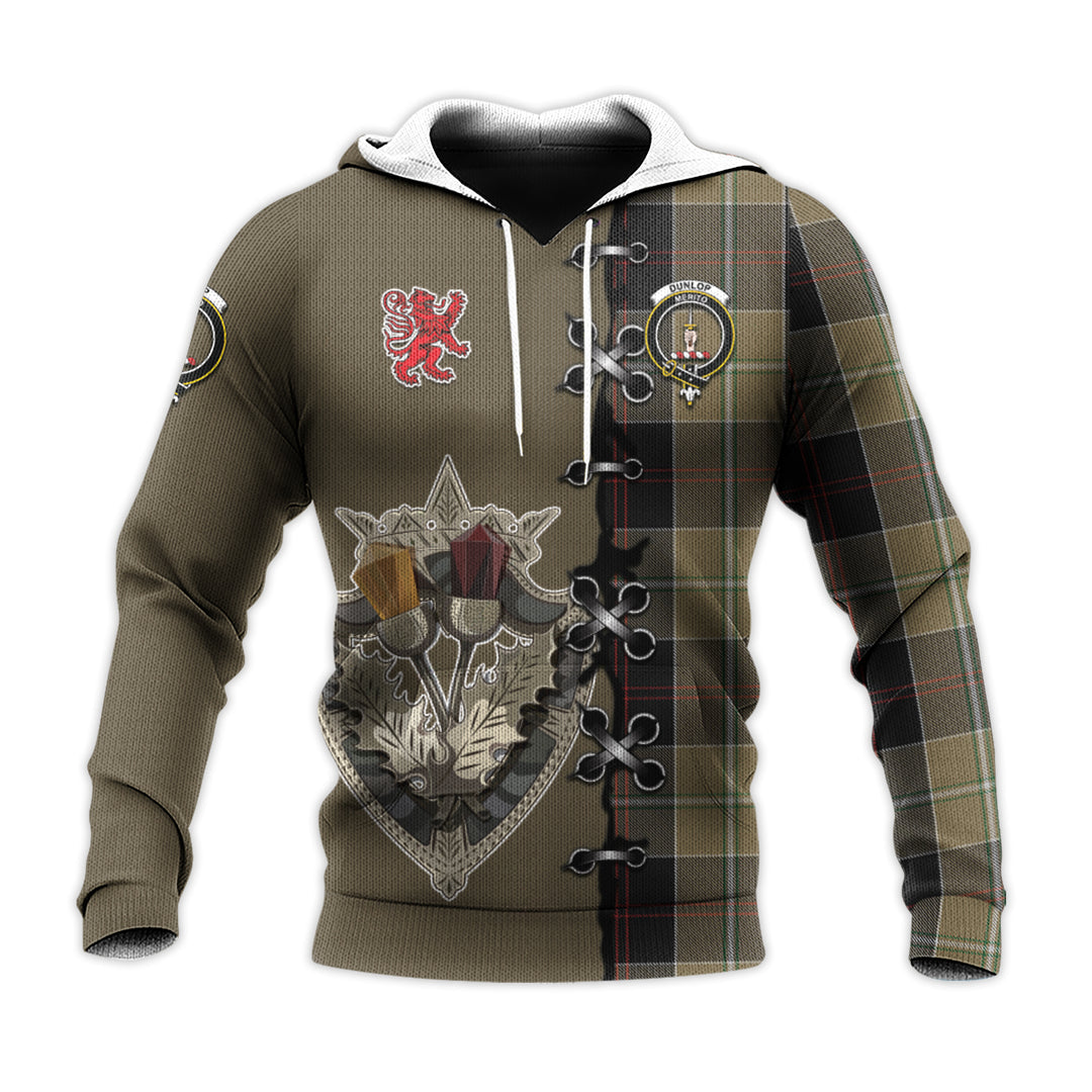 Printivon Dunlop Hunting Tartan Hoodie Lion Rampant And Celtic Thistle Style