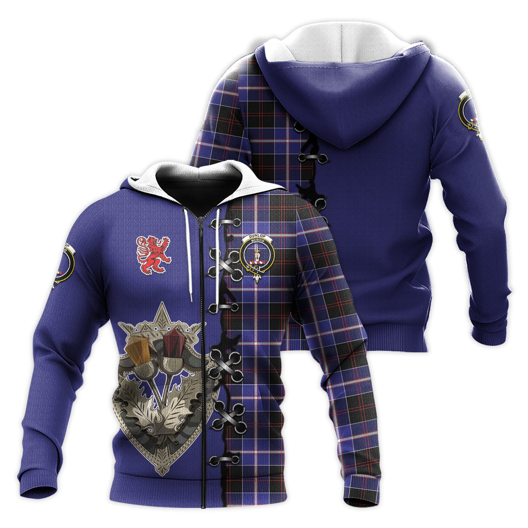 Printivon Dunlop Modern Tartan Hoodie Lion Rampant And Celtic Thistle Style