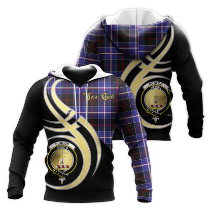 Printivon Dunlop Modern Clan Believe In Me Crest Tartan Knitted Hoodie Custom Your Text