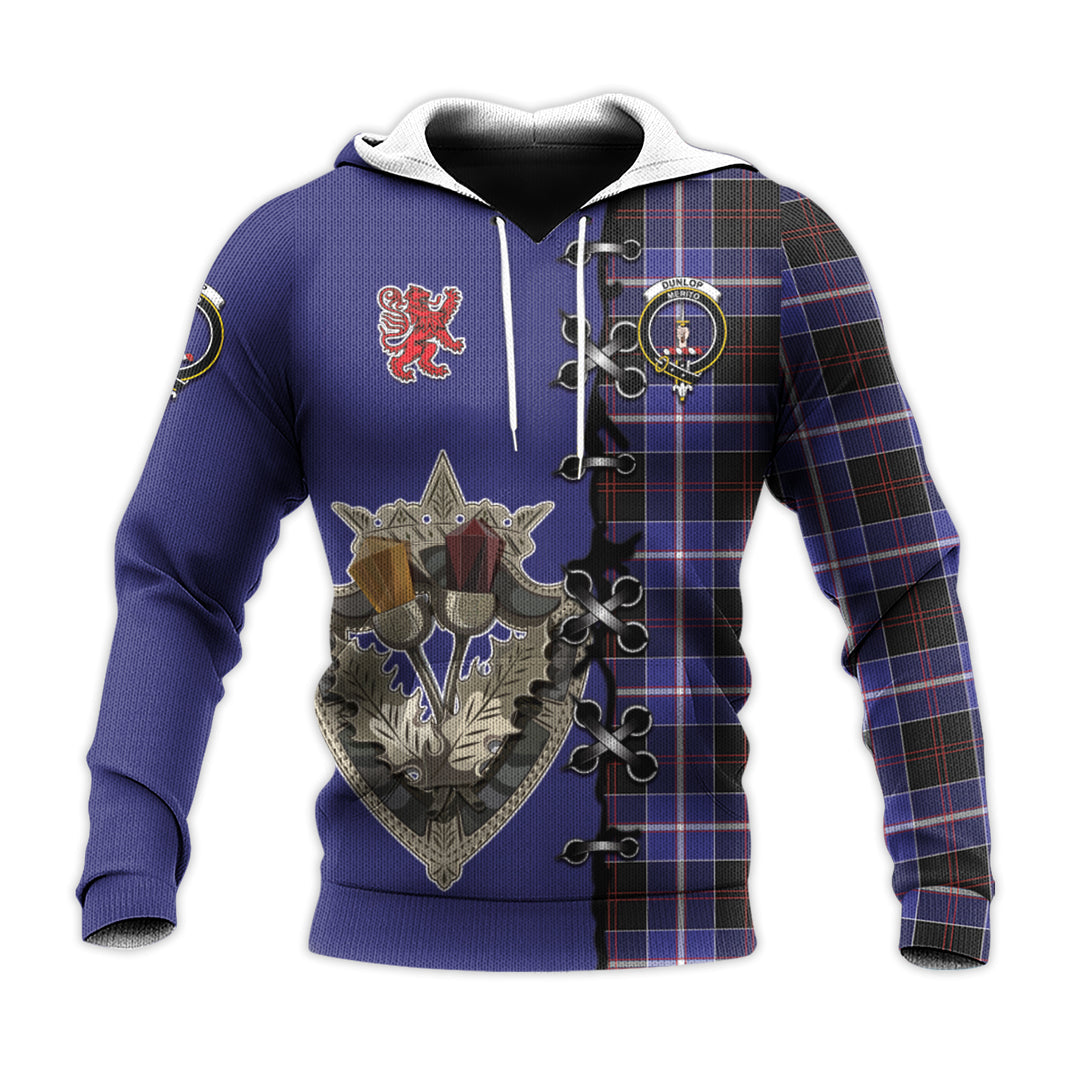 Printivon Dunlop Modern Tartan Hoodie Lion Rampant And Celtic Thistle Style
