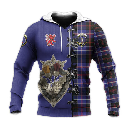 Printivon Dunlop Modern Tartan Hoodie Lion Rampant And Celtic Thistle Style