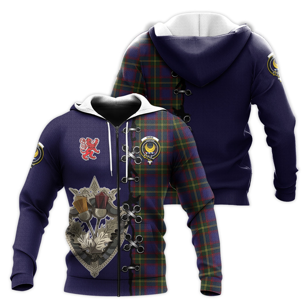 Printivon Durie Tartan Hoodie Lion Rampant And Celtic Thistle Style