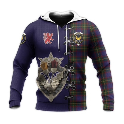Printivon Durie Tartan Hoodie Lion Rampant And Celtic Thistle Style