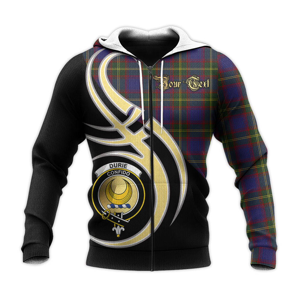 Printivon Durie Clan Believe In Me Crest Tartan Knitted Hoodie Custom Your Text