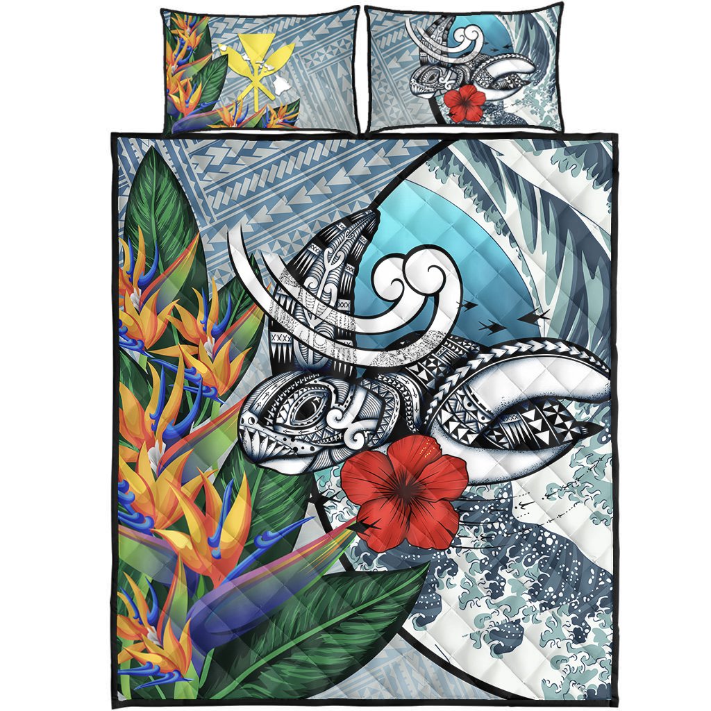 Kanaka Maoli (Hawaiian) Quilt Bed Set Sea Turtle Wave Hibiscus Bird Of Paradise
